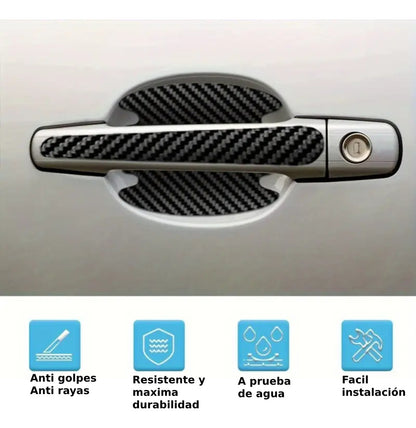 Protector Manija Vinil Fibra Carbono Auto Universal 8pzs