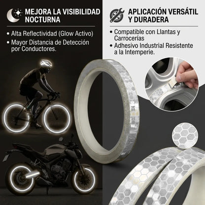 Sticker Reflejante Seguridad Protector Auto Moto Bici 1cm*8m