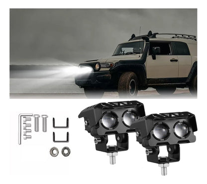 Par Faros Led Auxiliares Bicolor Lupa Doble Auto Moto