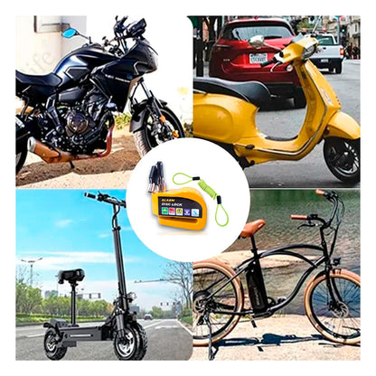 Candado Disco Alarma Amarillo Impermeable Antirrobo Moto
