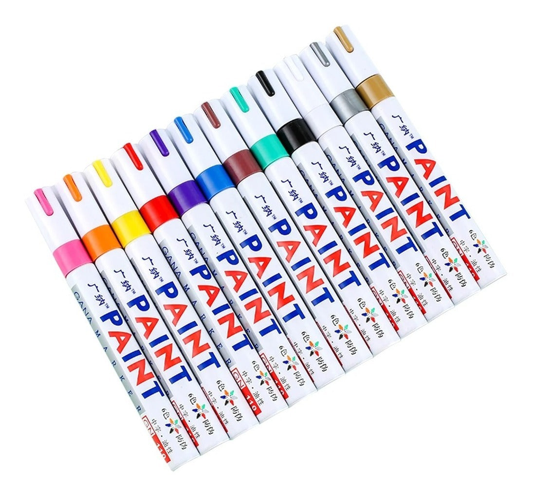 12 Piezas Plumon Pintura Marcador Llanta Letra Moto Carro